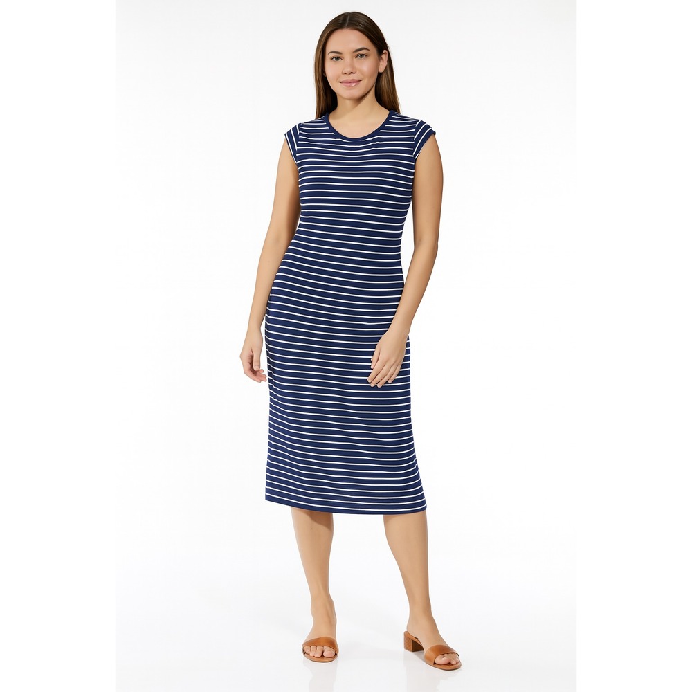Anne Klein Sport Women's Striped Midi Dress Blue White Size XL
